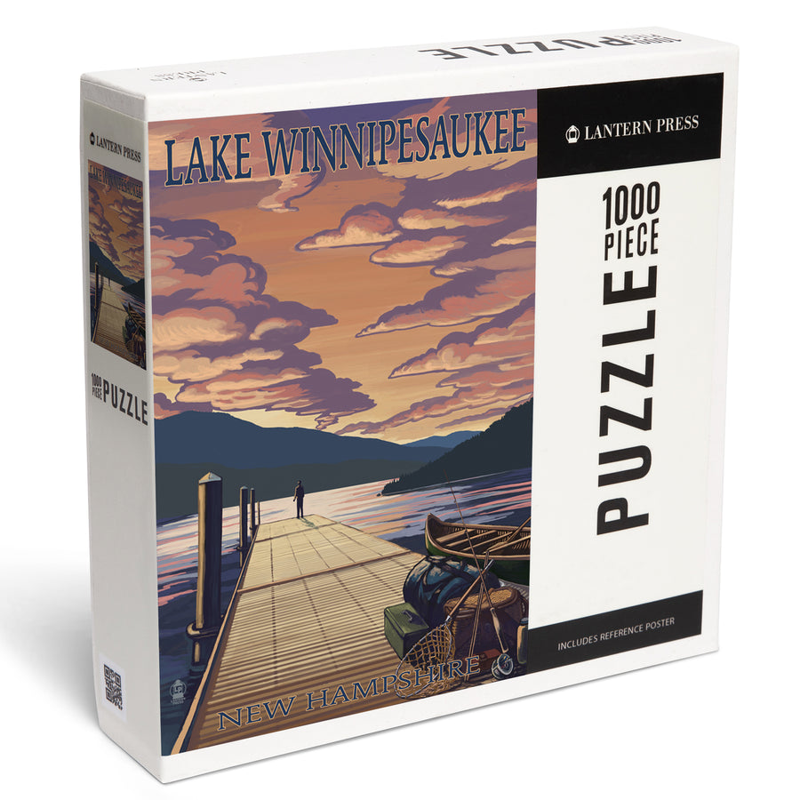 Lake Winnipesaukee, New Hampshire, Dock Scene at Sunset, Jigsaw Puzzle Puzzle Lantern Press 