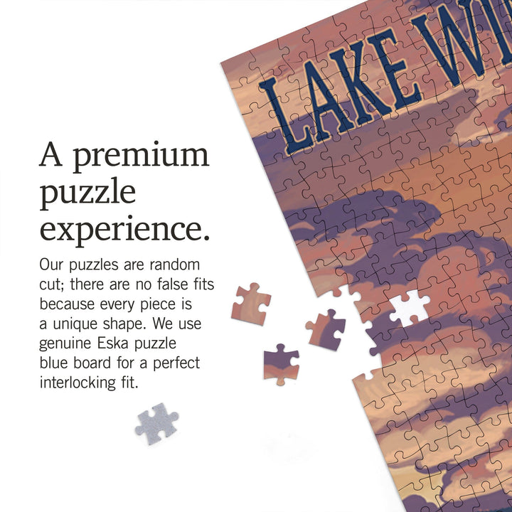 Lake Winnipesaukee, New Hampshire, Dock Scene at Sunset, Jigsaw Puzzle Puzzle Lantern Press 
