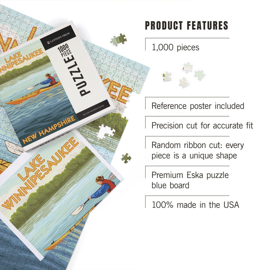 Lake Winnipesaukee, New Hampshire, Kayak Scene, Jigsaw Puzzle Puzzle Lantern Press 