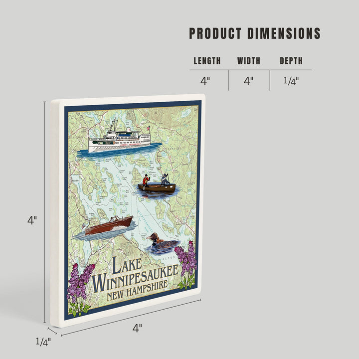 Lake Winnipesaukee, New Hampshire, Lake Chart, Coasters Coasters Lantern Press 