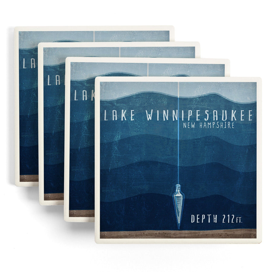 Lake Winnipesaukee, New Hampshire, Lake Essentials, Lake Depth, Lantern Press Artwork, Coaster Set - Lantern Press