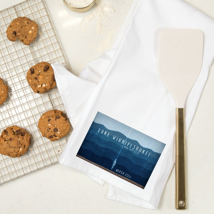 Lake Winnipesaukee, New Hampshire, Lake Essentials, Lake Depth, Organic Cotton Kitchen Tea Towels Kitchen Lantern Press 