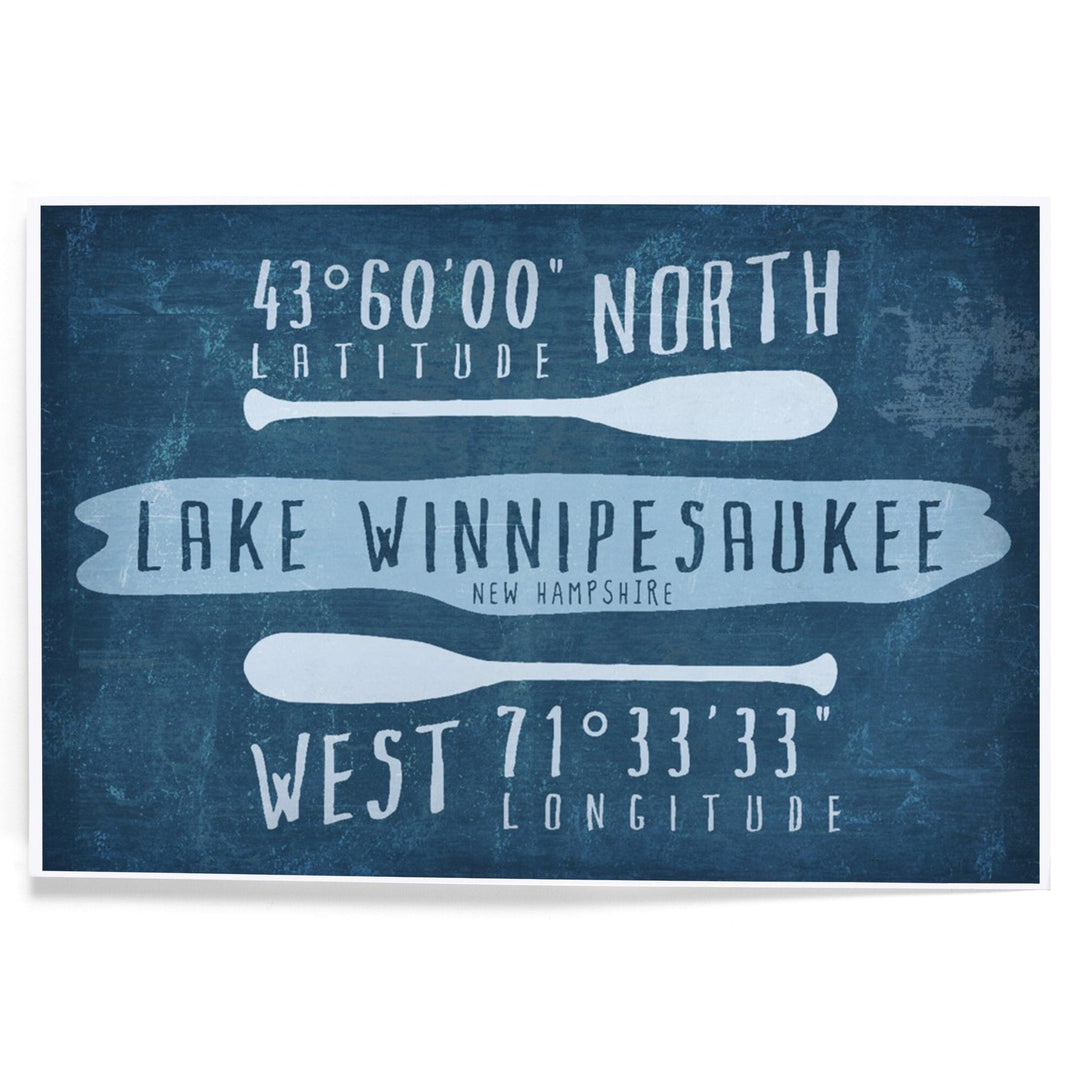 Lake Winnipesaukee, New Hampshire, Lake Essentials, Latitude and Longitude (16x24 Giclee Gallery Art Print, Vivid Textured Wall Decor), Size: 16x24
