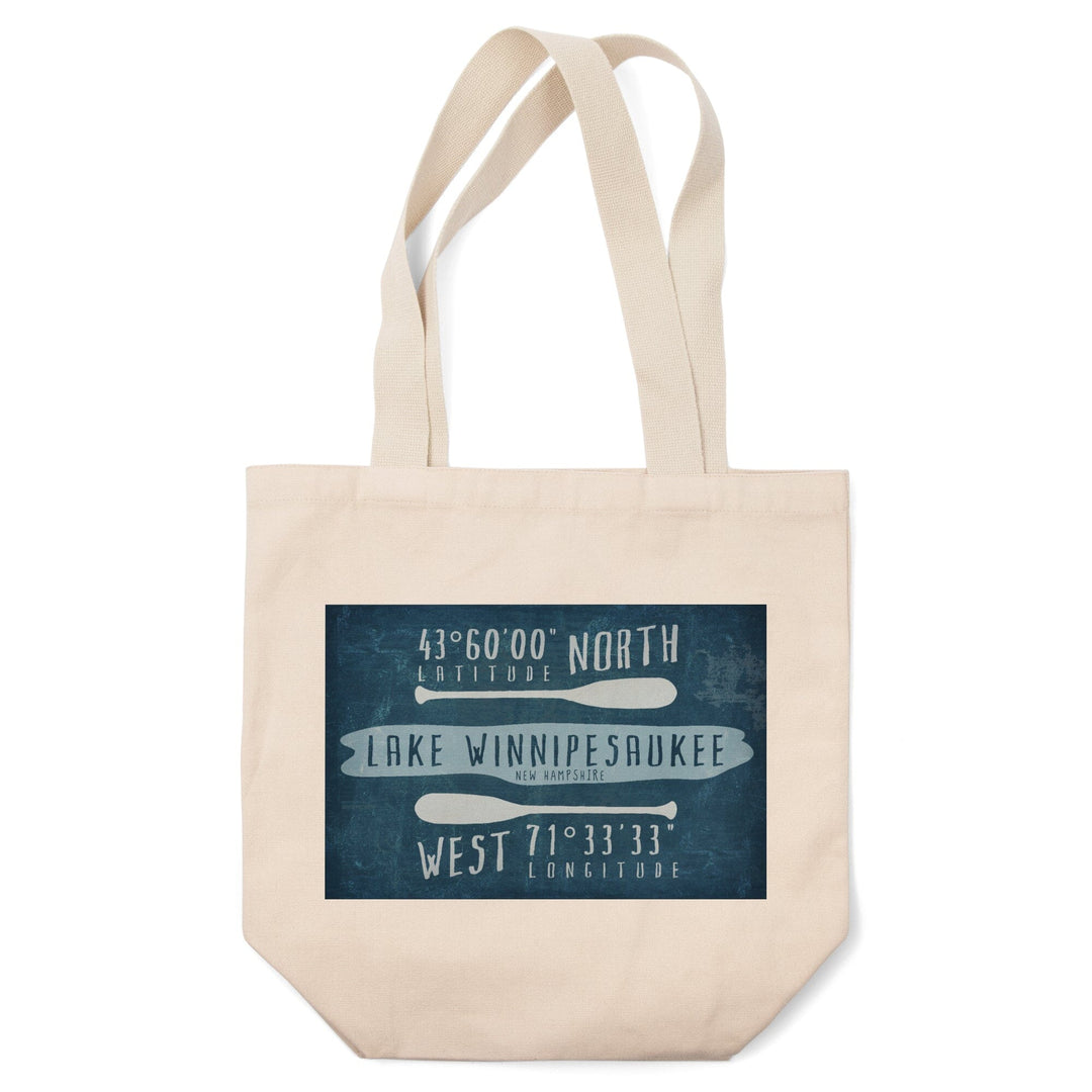 Lake Winnipesaukee, New Hampshire, Lake Essentials, Latitude & Longitude, Lantern Press Artwork, Tote Bag - Lantern Press