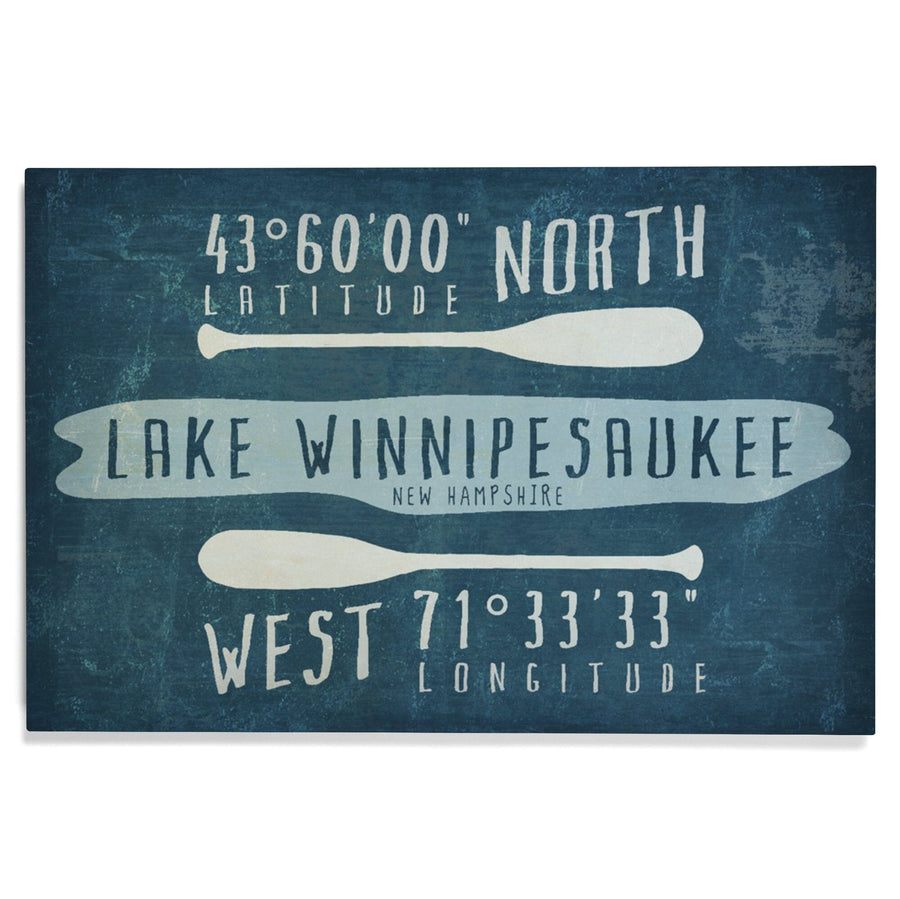 Lake Winnipesaukee, New Hampshire, Lake Essentials, Latitude & Longitude, Lantern Press Artwork, Wood Signs and Postcards Wood Lantern Press 