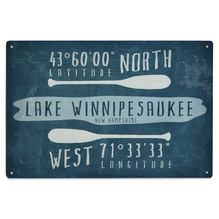 Lake Winnipesaukee, New Hampshire, Lake Essentials, Latitude & Longitude, Lantern Press Artwork, Wood Signs and Postcards Wood Lantern Press 