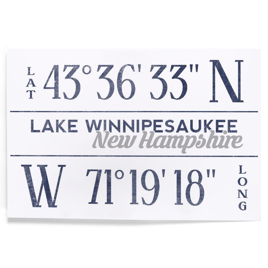 Lake Winnipesaukee, New Hampshire, Latitude and Longitude, Art & Giclee Prints Art Lantern Press 