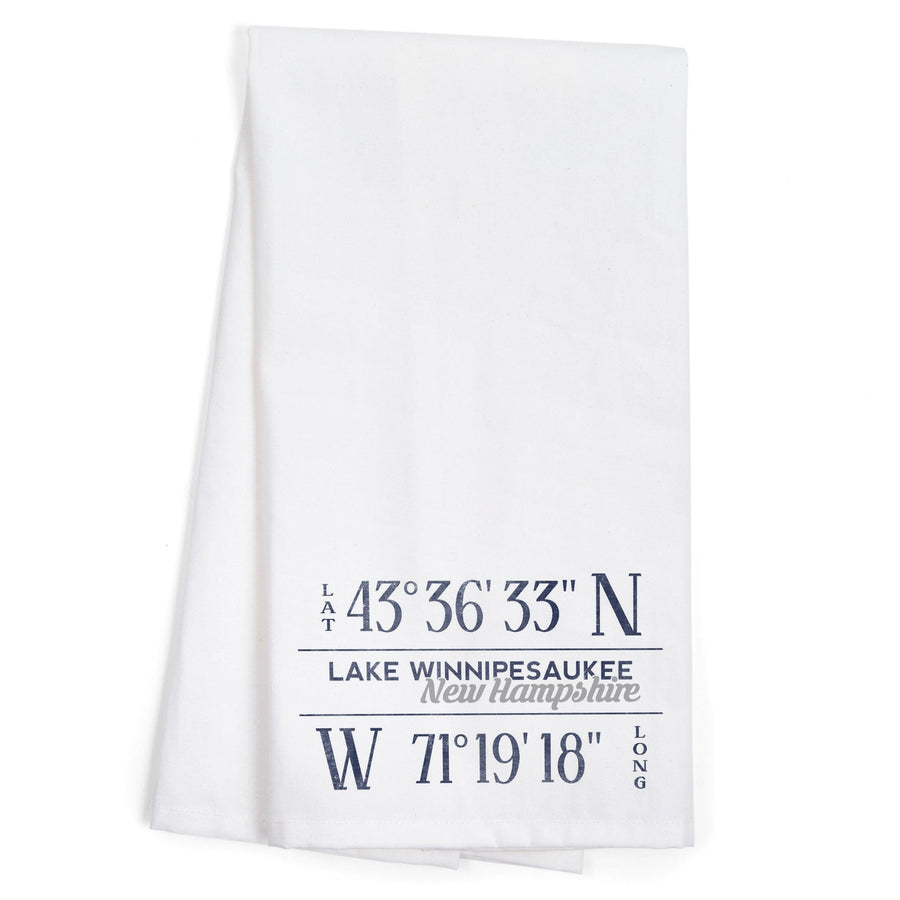 Lake Winnipesaukee, New Hampshire, Latitude and Longitude, Organic Cotton Kitchen Tea Towels Kitchen Lantern Press 