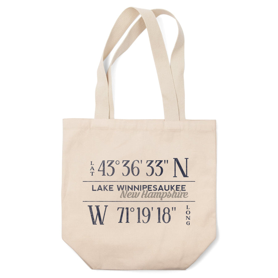 Lake Winnipesaukee, New Hampshire, Latitude and Longitude, Tote Bag Totes Lantern Press 