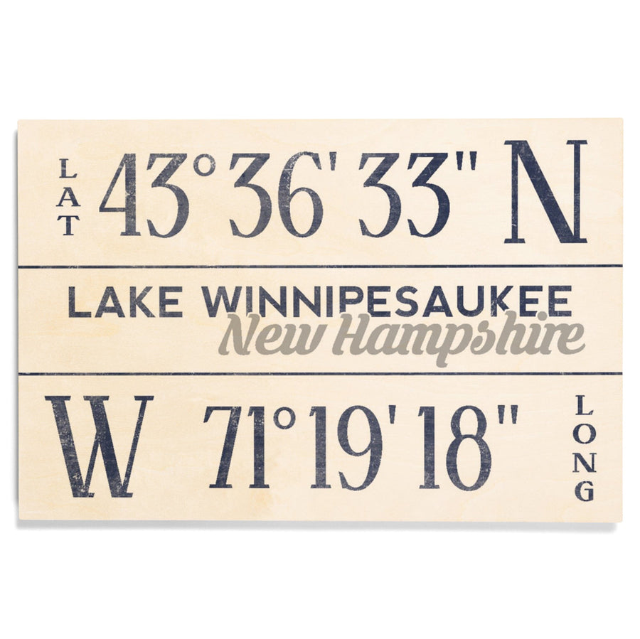 Lake Winnipesaukee, New Hampshire, Latitude & Longitude, Lantern Press Artwork, Wood Signs and Postcards Wood Lantern Press 