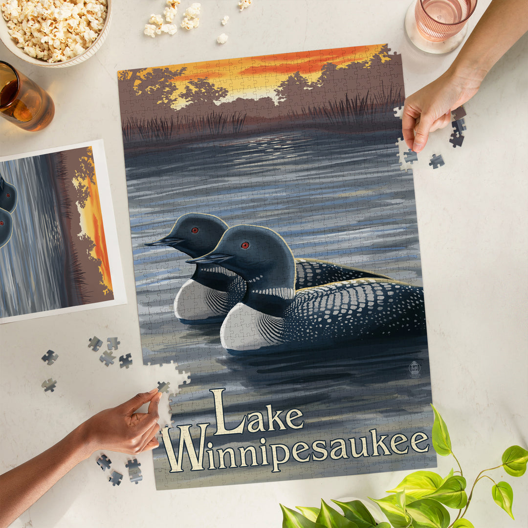 Lake Winnipesaukee, New Hampshire, Loons, Jigsaw Puzzle Puzzle Lantern Press 