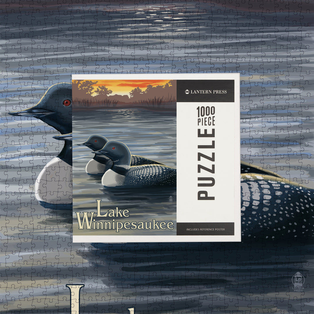 Lake Winnipesaukee, New Hampshire, Loons, Jigsaw Puzzle Puzzle Lantern Press 