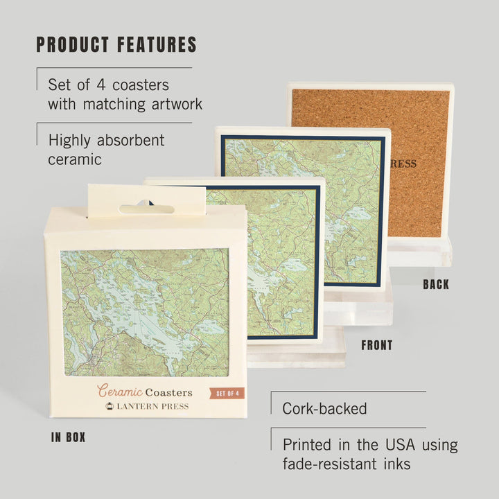 Lake Winnipesaukee, New Hampshire, Map Only, Coasters Coasters Lantern Press 