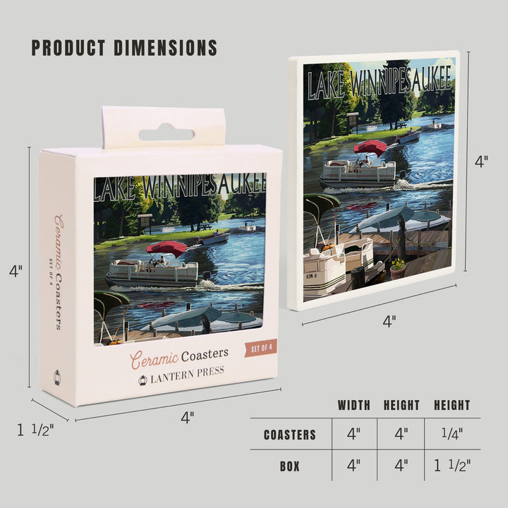Lake Winnipesaukee, New Hampshire, Pontoon and Lake, Coasters Coasters Lantern Press 