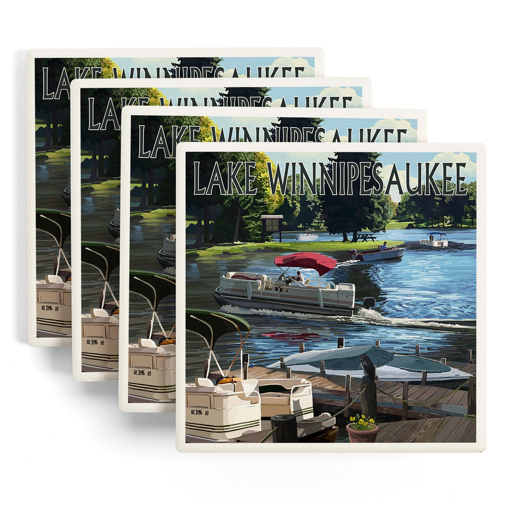 Lake Winnipesaukee, New Hampshire, Pontoon and Lake, Coasters Coasters Lantern Press 