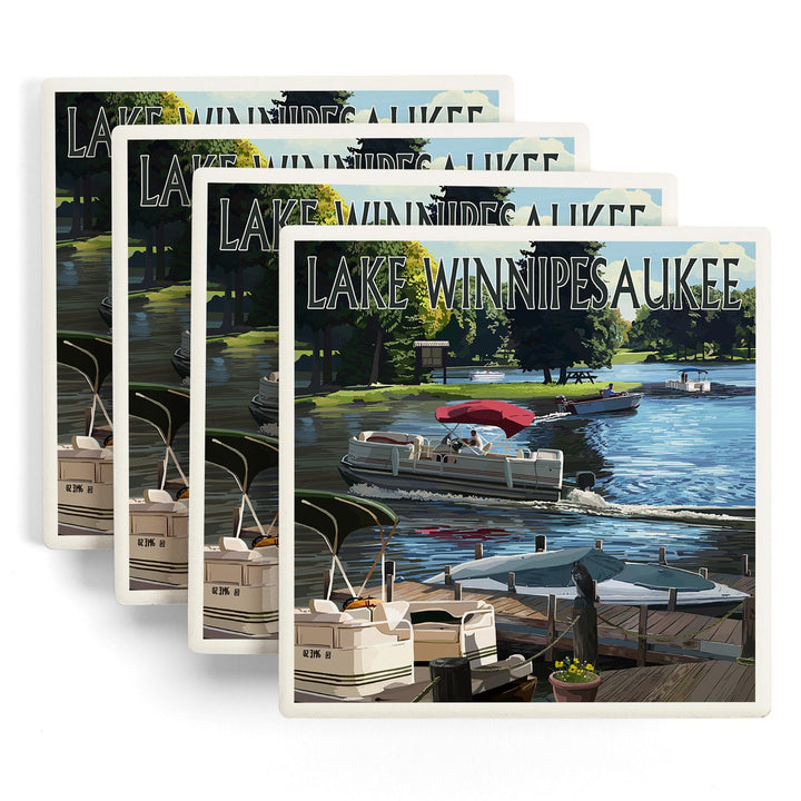 Lake Winnipesaukee, New Hampshire, Pontoon and Lake, Coasters Coasters Lantern Press 