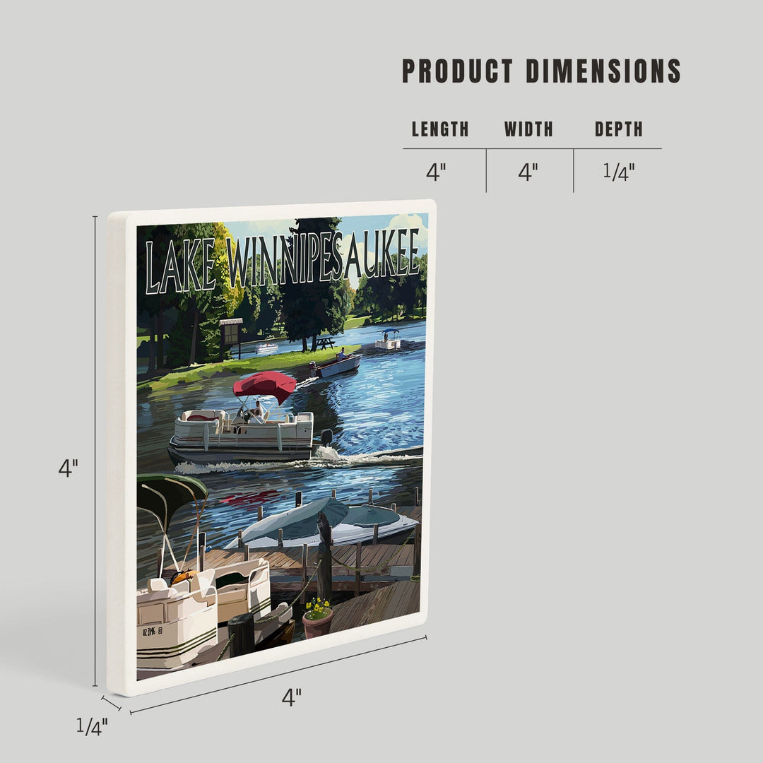 Lake Winnipesaukee, New Hampshire, Pontoon and Lake, Coasters Coasters Lantern Press 