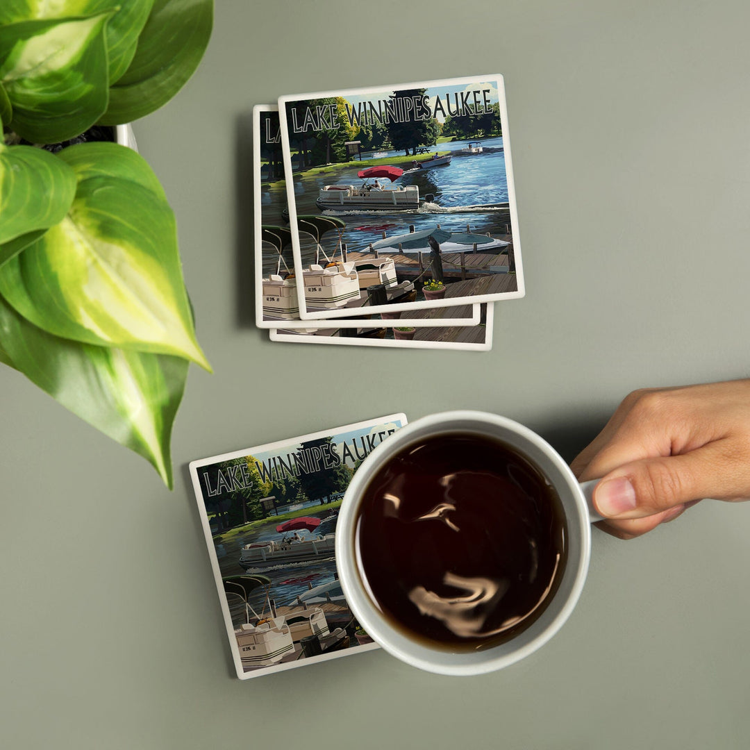 Lake Winnipesaukee, New Hampshire, Pontoon and Lake, Coasters Coasters Lantern Press 