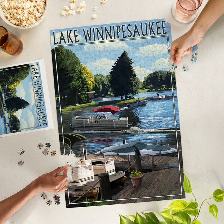 Lake Winnipesaukee, New Hampshire, Pontoon and Lake, Jigsaw Puzzle Puzzle Lantern Press 