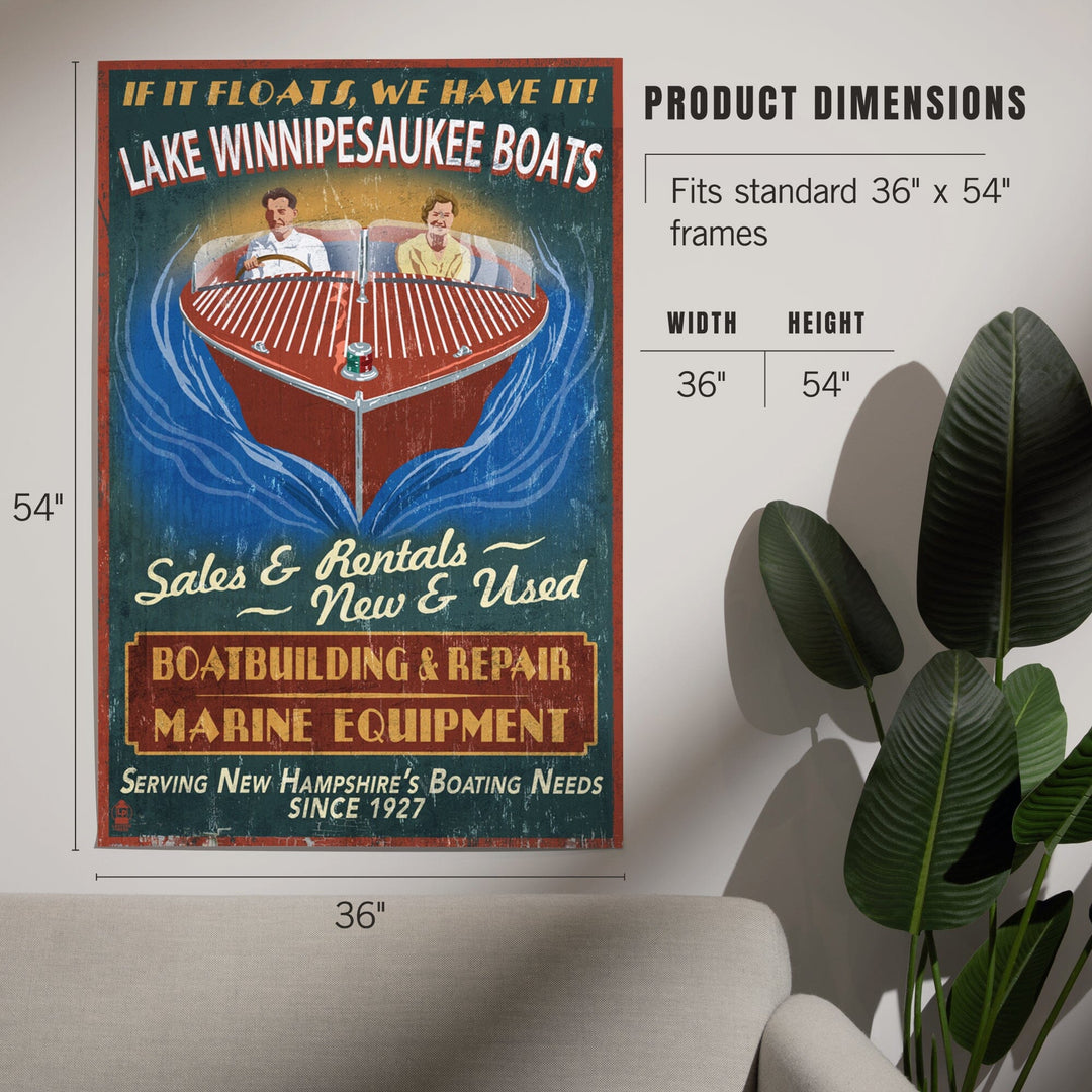 Lake Winnipesaukee, New Hampshire, Vintage Boat Sign, Art & Giclee Prints Art Lantern Press 