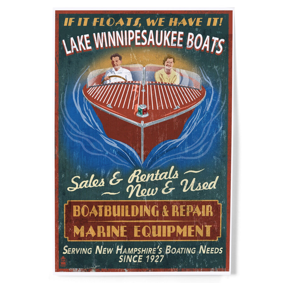 Lake Winnipesaukee, New Hampshire, Vintage Boat Sign, Art & Giclee Prints Art Lantern Press 