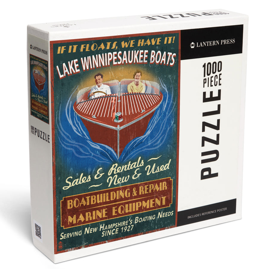Lake Winnipesaukee, New Hampshire, Vintage Boat Sign, Jigsaw Puzzle Puzzle Lantern Press 