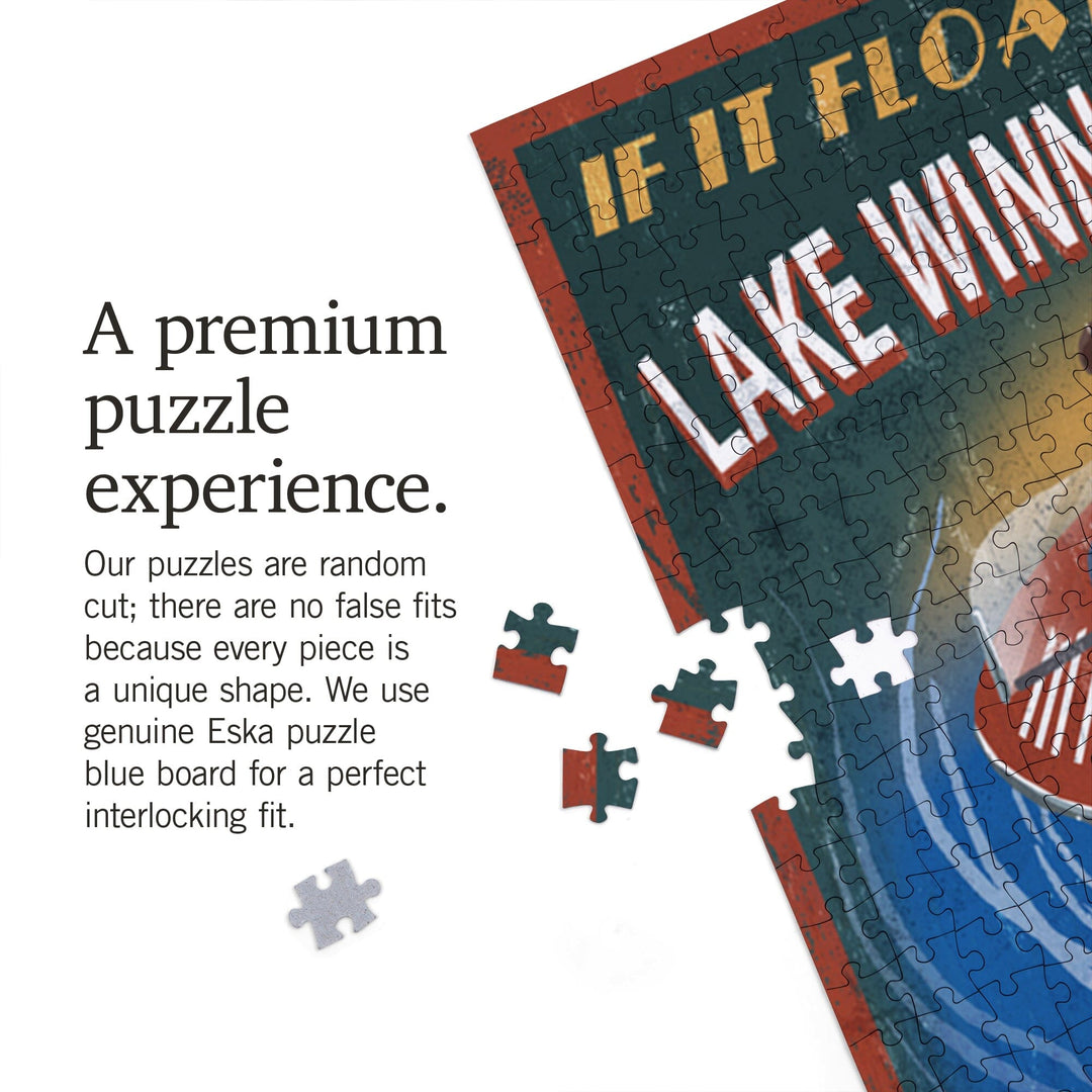 Lake Winnipesaukee, New Hampshire, Vintage Boat Sign, Jigsaw Puzzle Puzzle Lantern Press 