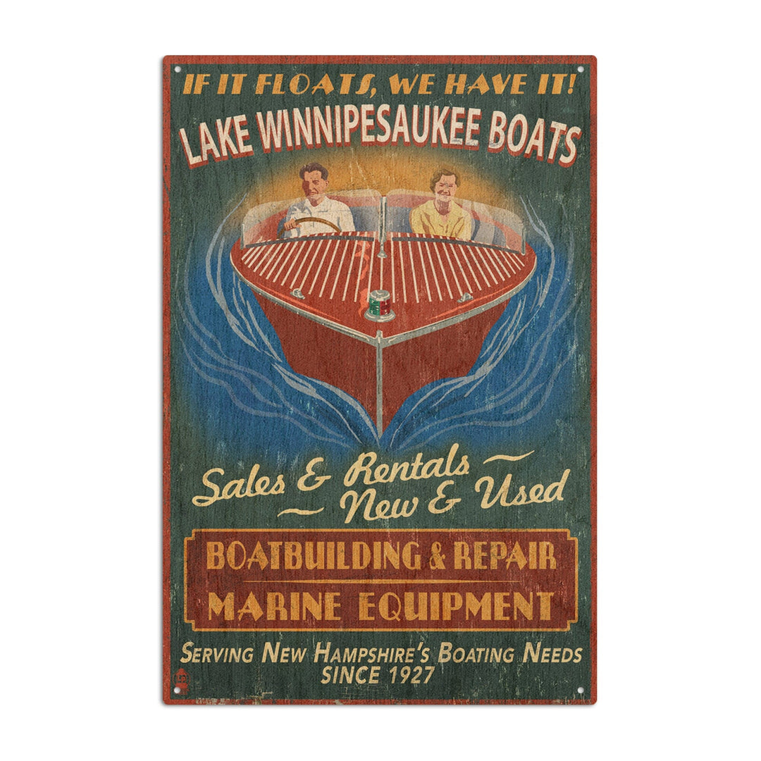 Lake Winnipesaukee, New Hampshire, Vintage Boat Sign, Lantern Press Artwork, Wood Signs and Postcards Wood Lantern Press 10 x 15 Wood Sign 