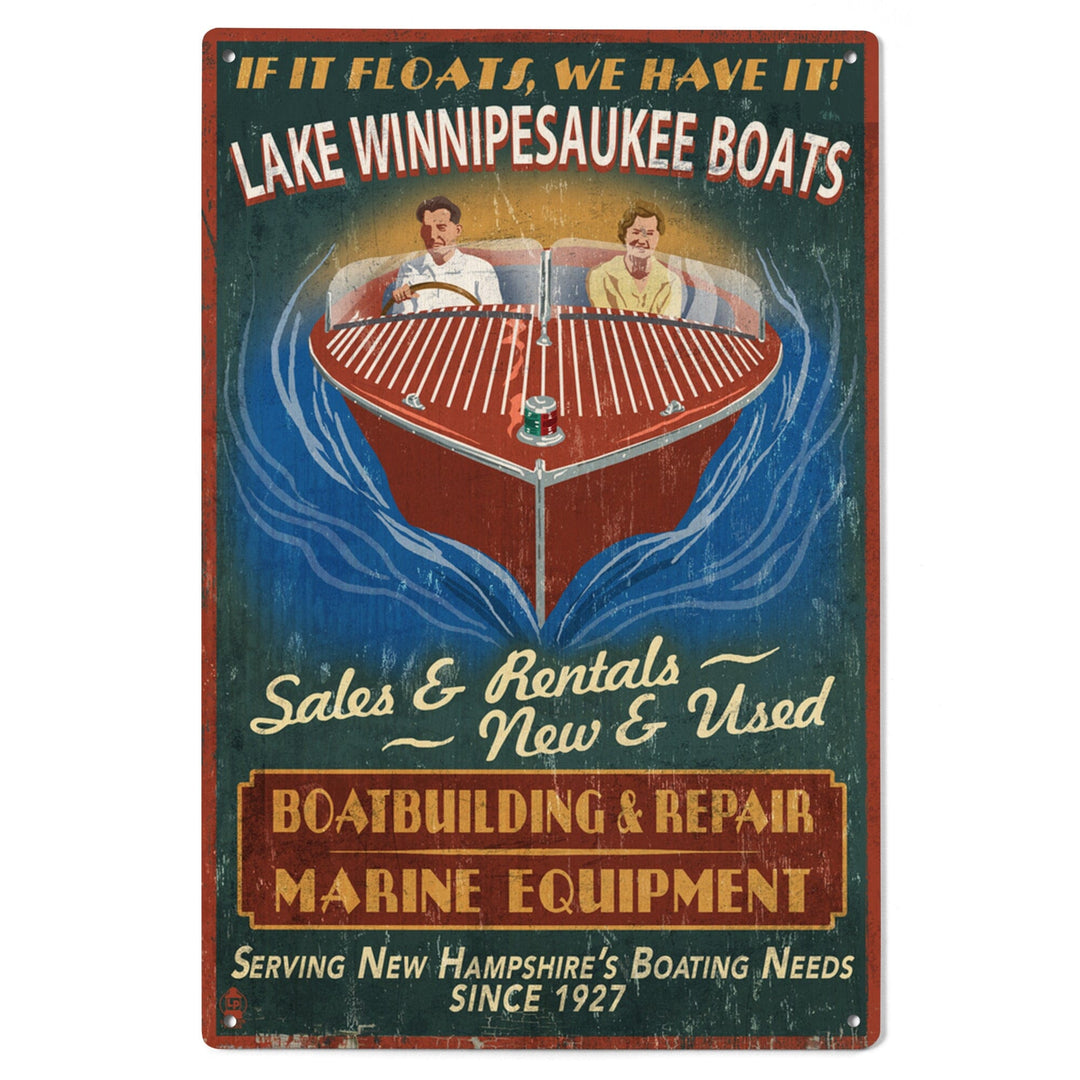 Lake Winnipesaukee, New Hampshire, Vintage Boat Sign, Lantern Press Artwork, Wood Signs and Postcards Wood Lantern Press 