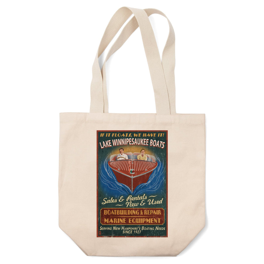 Lake Winnipesaukee, New Hampshire, Vintage Boat Sign, Tote Bag Totes Lantern Press 