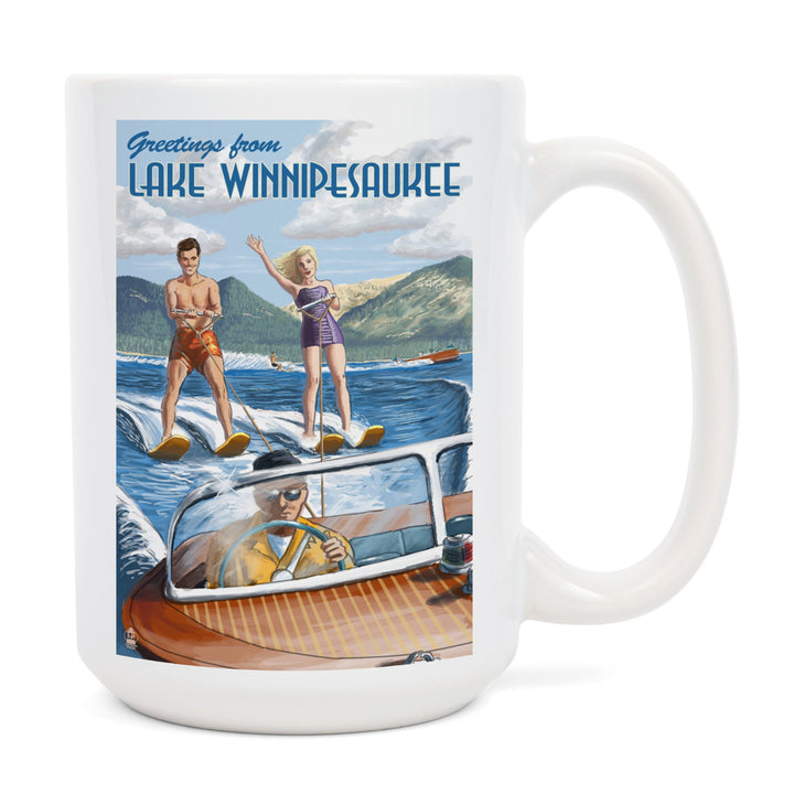Lake Winnipesaukee, New Hampshire, Water Skiing Scene, Lantern Press Artwork, Ceramic Mug Mugs Lantern Press 
