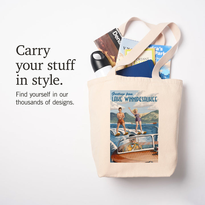 Lake Winnipesaukee, New Hampshire, Water Skiing Scene, Tote Bag Totes Lantern Press 