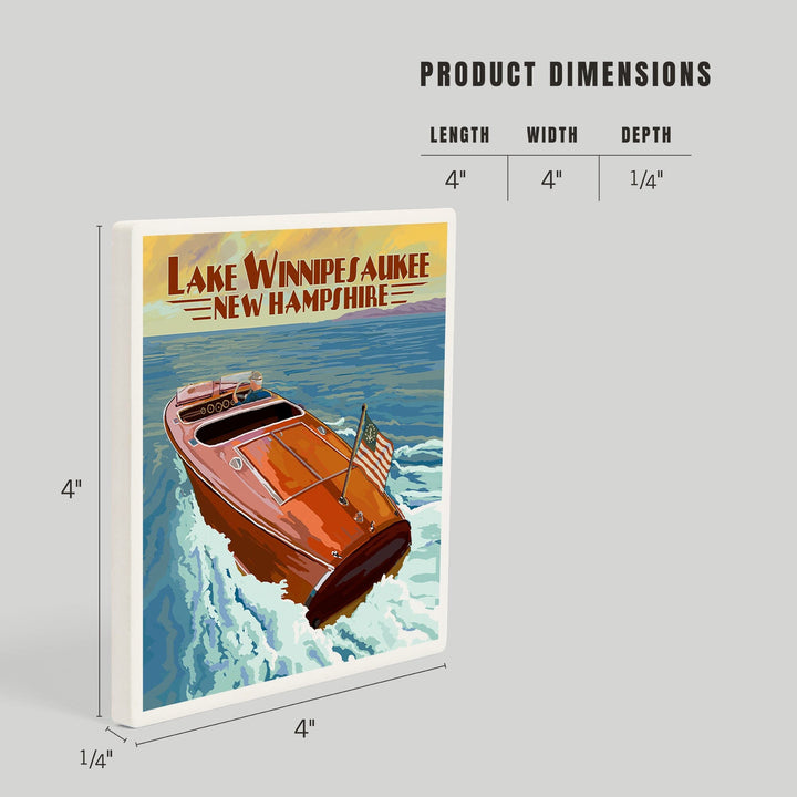 Lake Winnipesaukee, New Hampshire, Wooden Boat, Coasters Coasters Lantern Press 