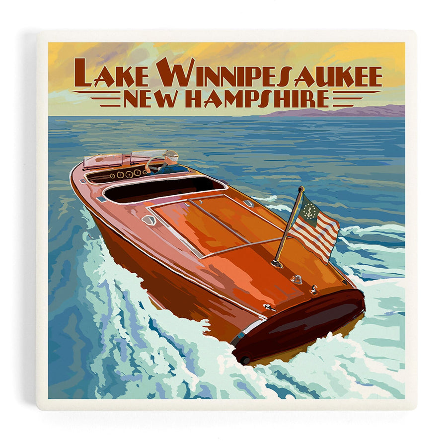 Lake Winnipesaukee, New Hampshire, Wooden Boat, Coasters Coasters Lantern Press 