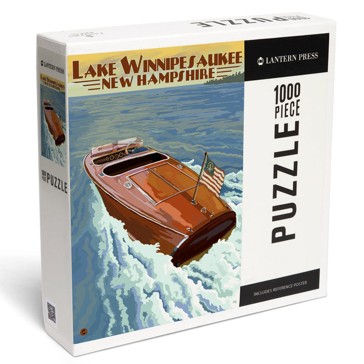 Lake Winnipesaukee, New Hampshire, Wooden Boat, Jigsaw Puzzle Puzzle Lantern Press 