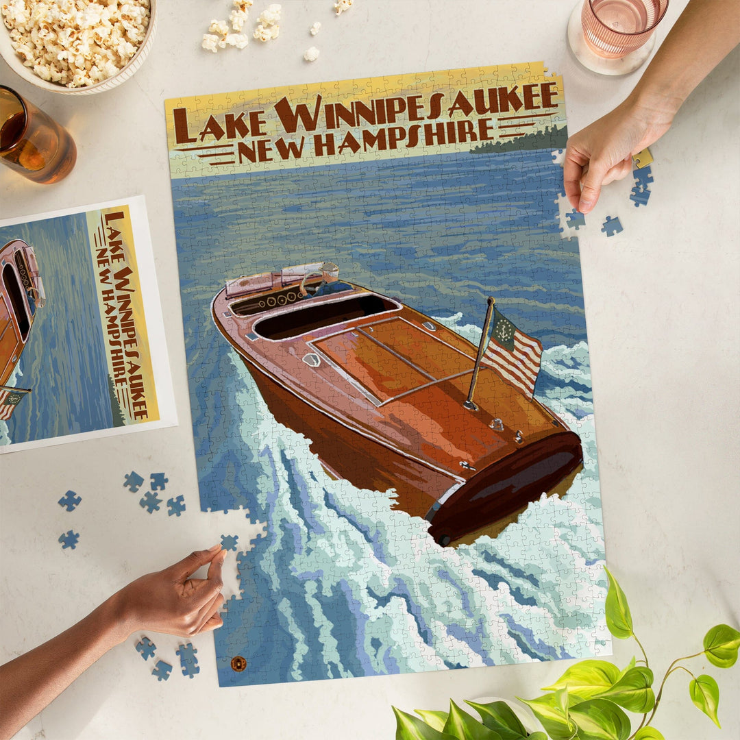 Lake Winnipesaukee, New Hampshire, Wooden Boat, Jigsaw Puzzle Puzzle Lantern Press 