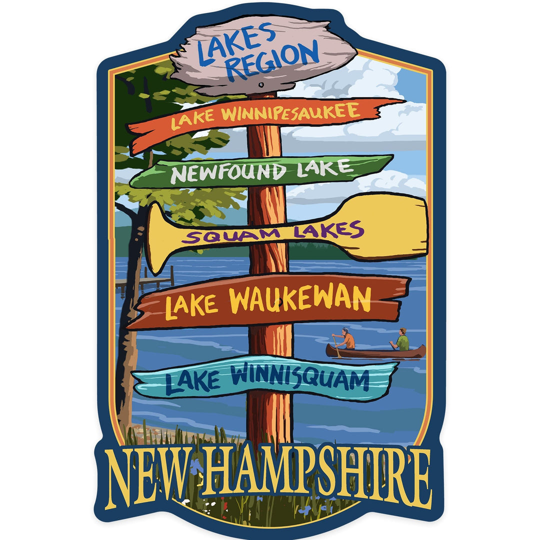 Lakes Region, New Hampshire, Destination Sign, Contour, Vinyl Sticker - Lantern Press