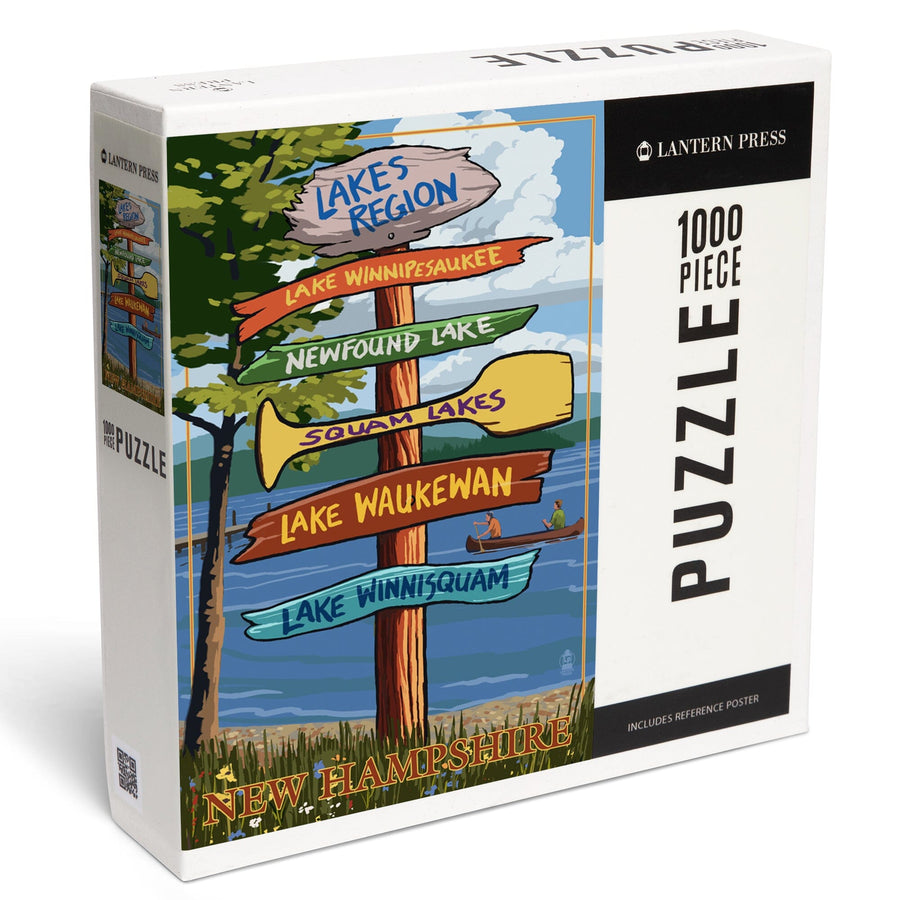 Lakes Region, New Hampshire, Destinations Sign, Jigsaw Puzzle Puzzle Lantern Press 