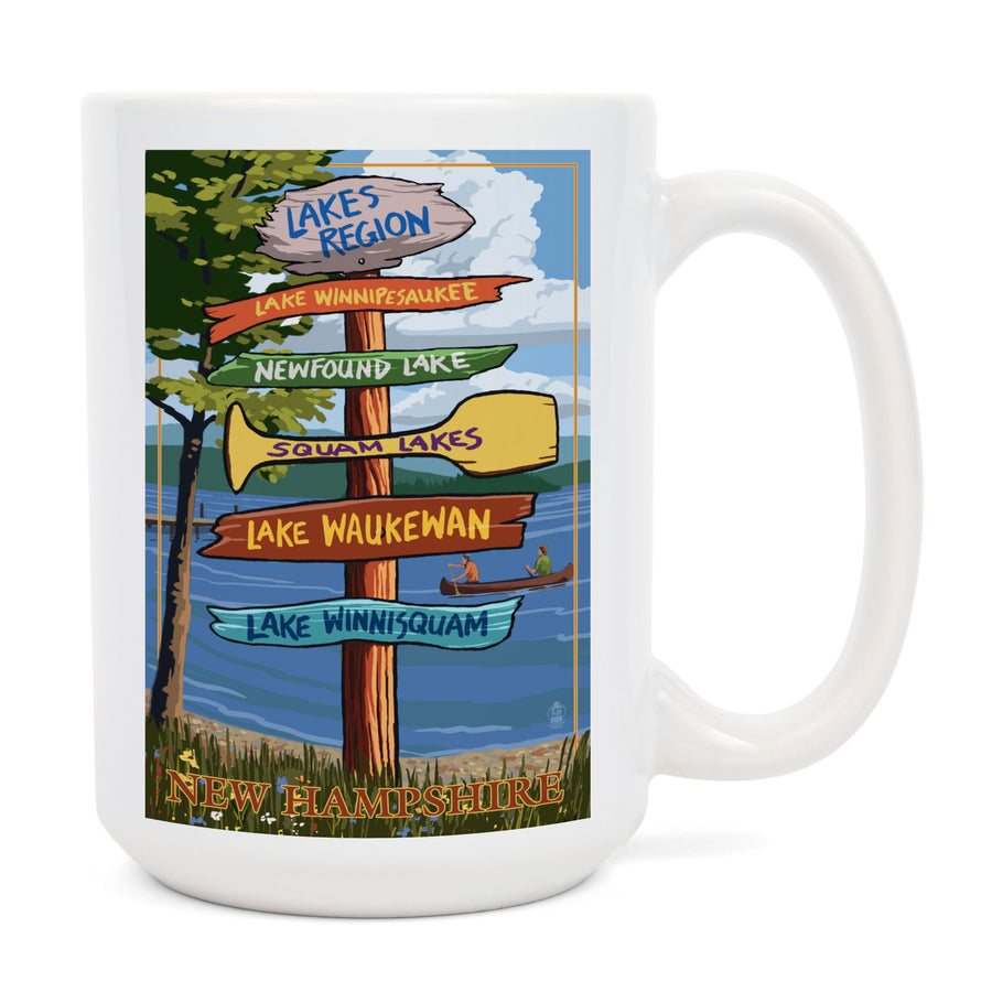 Lakes Region, New Hampshire, Destinations Sign, Lantern Press Artwork, Ceramic Mug Mugs Lantern Press 