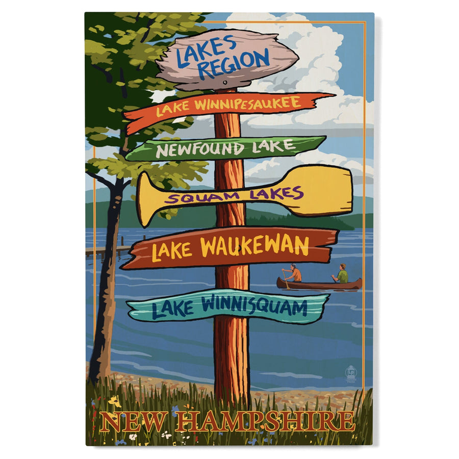 Lakes Region, New Hampshire, Destinations Sign, Lantern Press Artwork, Wood Signs and Postcards Wood Lantern Press 