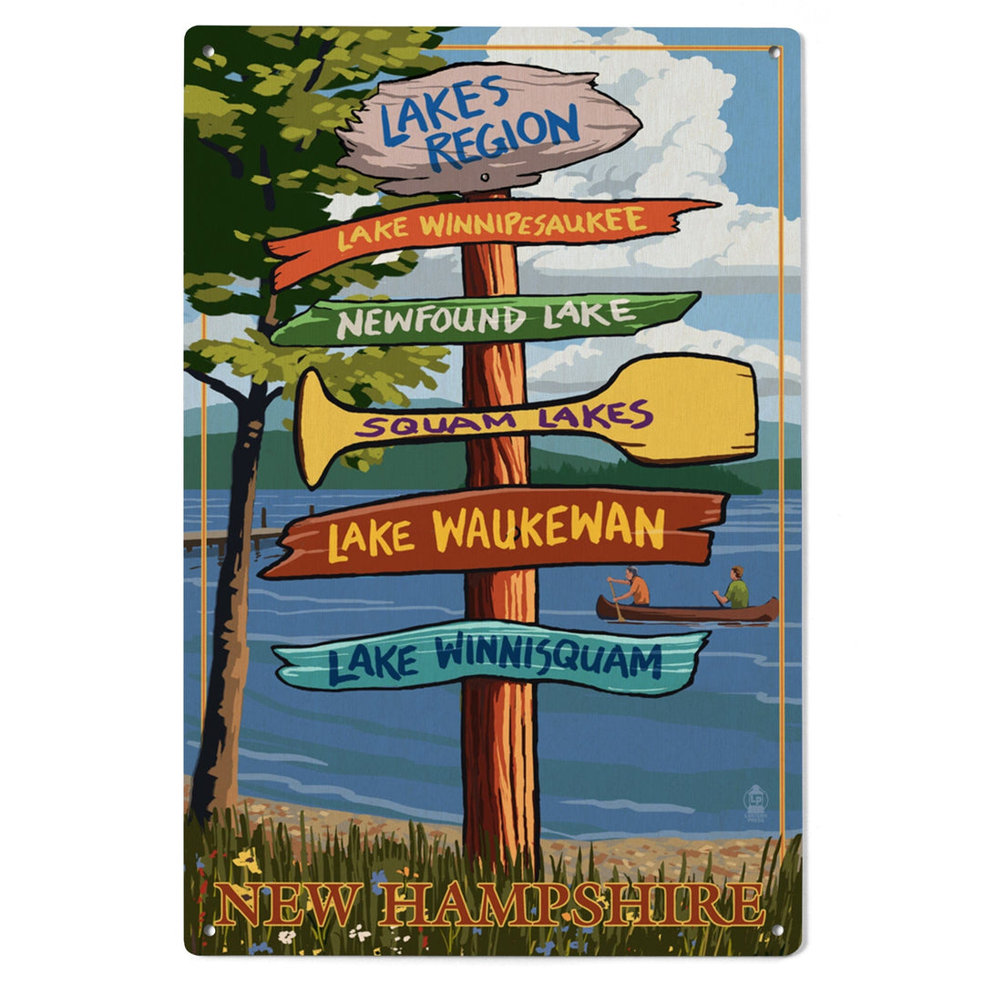 Lakes Region, New Hampshire, Destinations Sign, Lantern Press Artwork, Wood Signs and Postcards Wood Lantern Press 