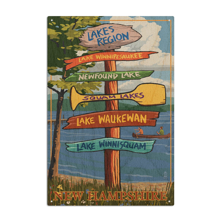 Lakes Region, New Hampshire, Destinations Sign, Lantern Press Artwork, Wood Signs and Postcards Wood Lantern Press 6x9 Wood Sign 
