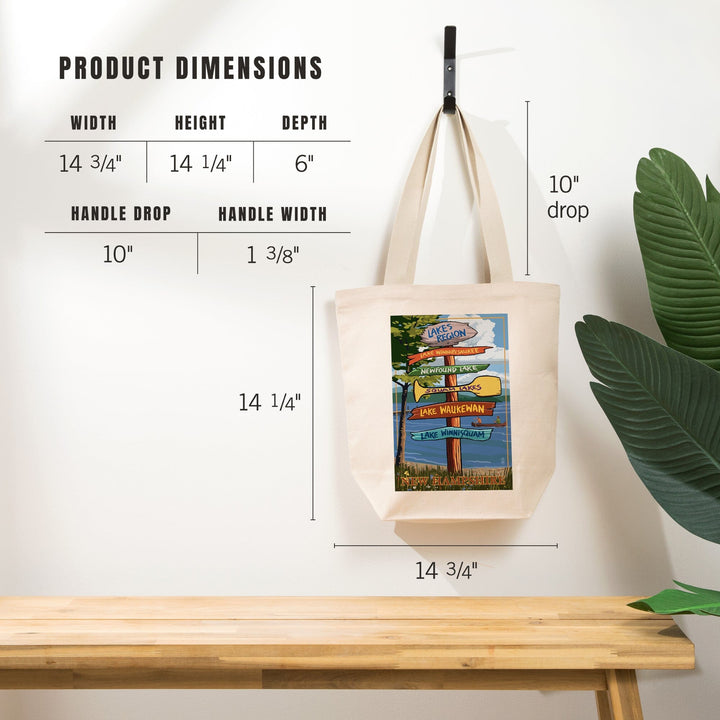 Lakes Region, New Hampshire, Destinations Sign, Tote Bag Totes Lantern Press 