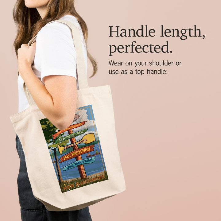 Lakes Region, New Hampshire, Destinations Sign, Tote Bag Totes Lantern Press 
