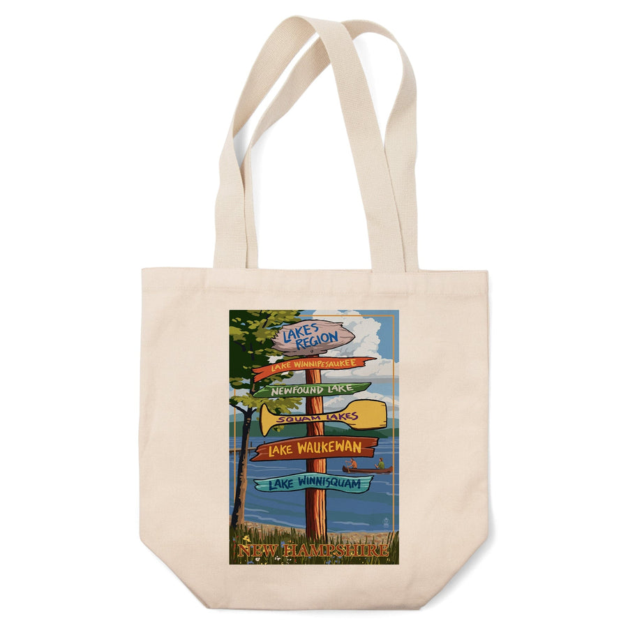 Lakes Region, New Hampshire, Destinations Sign, Tote Bag Totes Lantern Press 