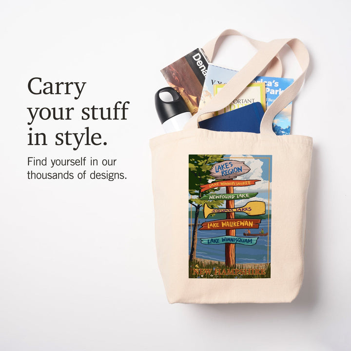 Lakes Region, New Hampshire, Destinations Sign, Tote Bag Totes Lantern Press 