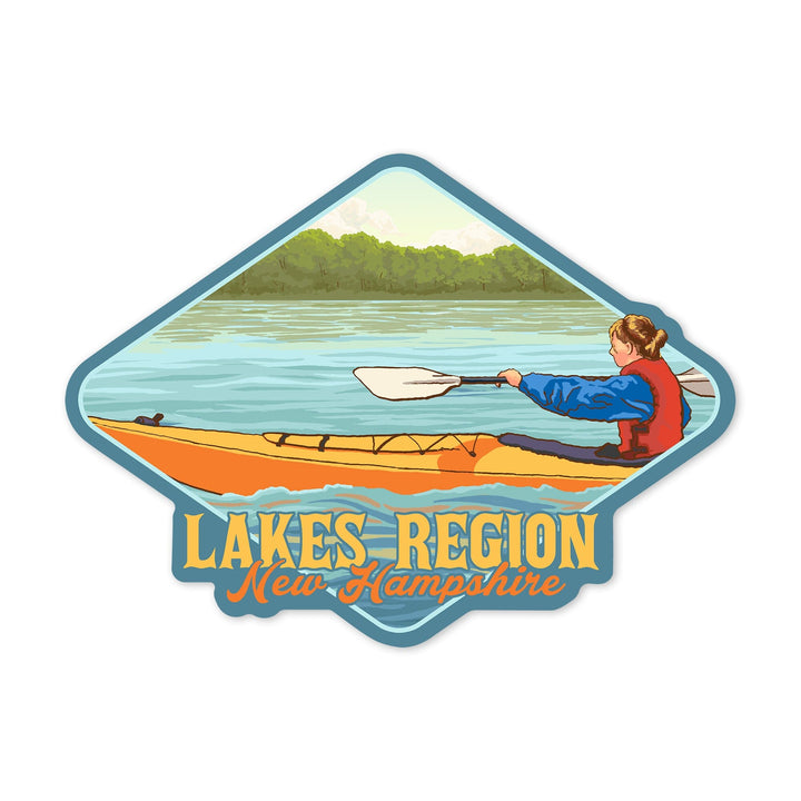 Lakes Region, New Hampshire, Kayak Scene, Contour, Vinyl Sticker Sticker Lantern Press 