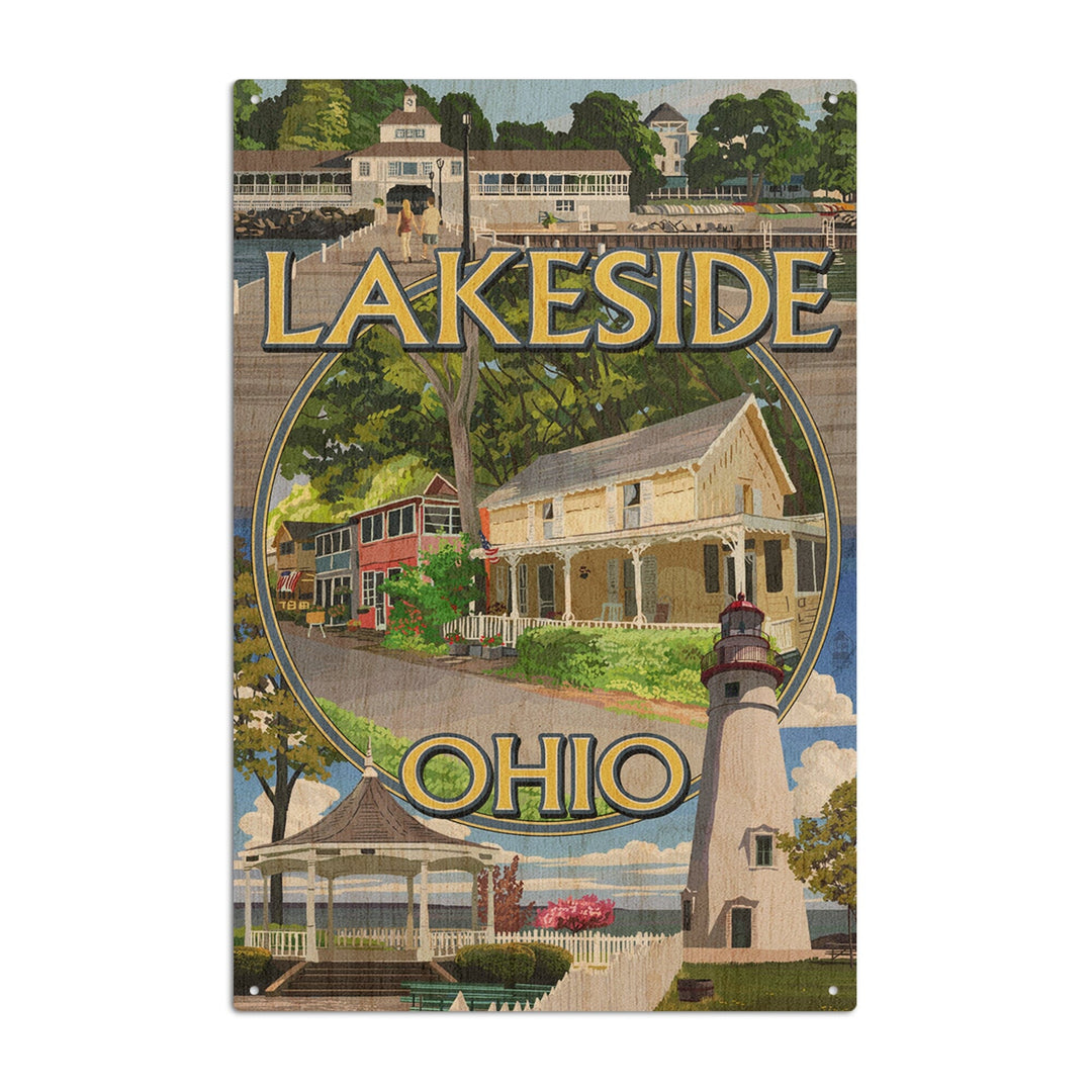 Lakeside, Ohio, Montage Scenes, Lantern Press Poster, Wood Signs and Postcards Wood Lantern Press 10 x 15 Wood Sign 