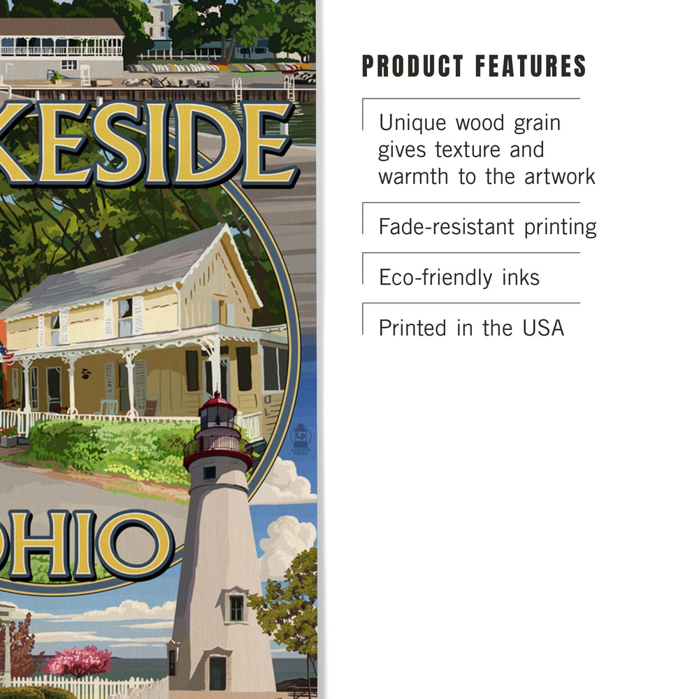 Lakeside, Ohio, Montage Scenes, Lantern Press Poster, Wood Signs and Postcards Wood Lantern Press 