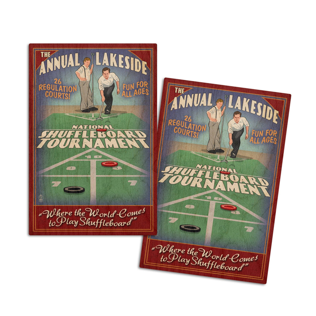 Lakeside, Ohio, Shuffleboard Tournament Vintage Sign, Lantern Press Artwork, Wood Signs and Postcards Wood Lantern Press 4x6 Wood Postcard Set 